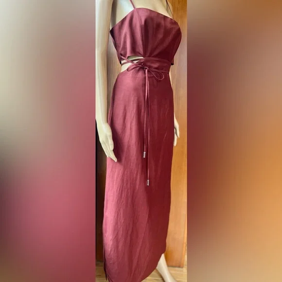 HALSTON NWOT Eli Viscose Linen Blend Brick Dress Size 2 - Picture 6 of 13